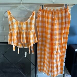 Anthropologie Women’s Two-Piece Gingham lounge Set - Orange/White